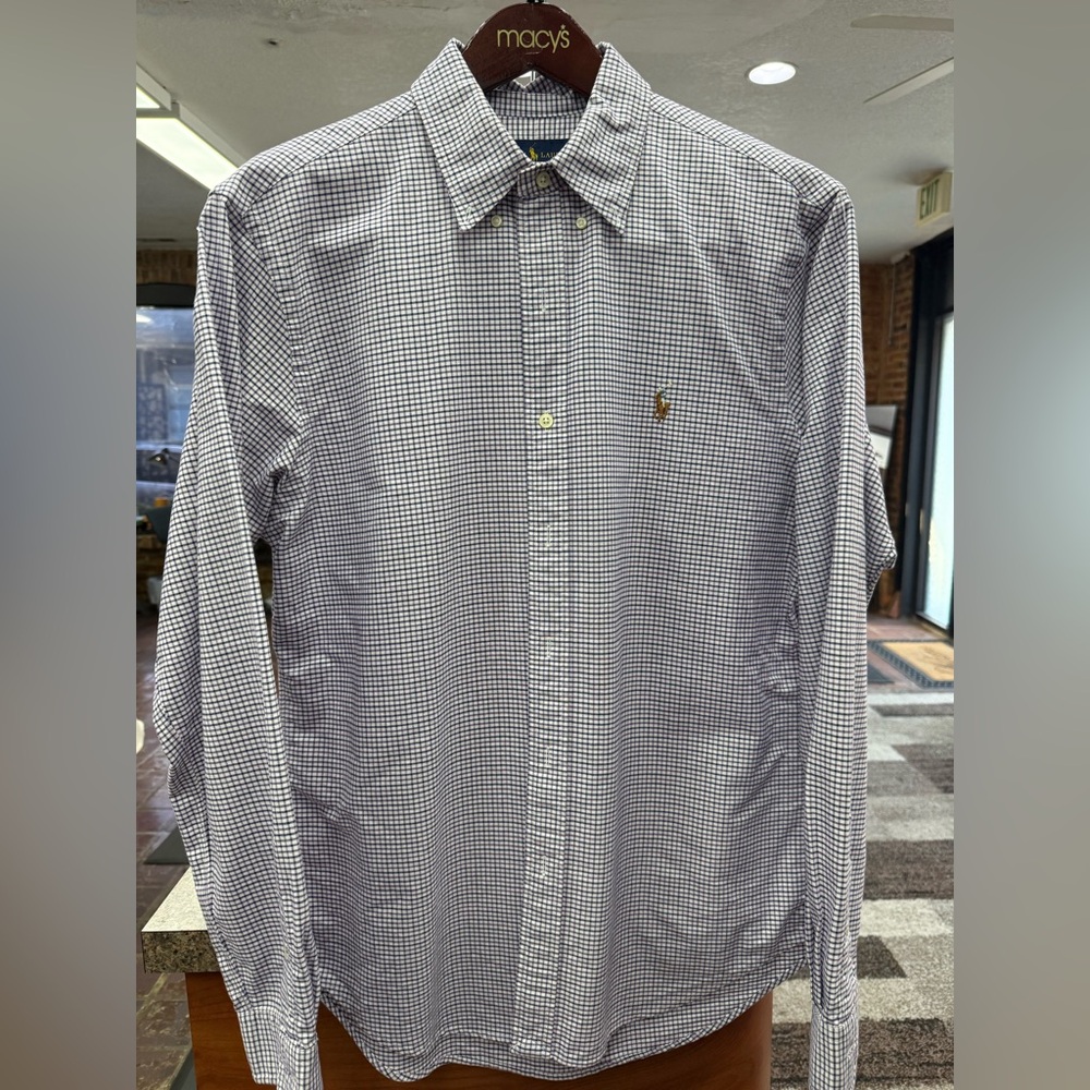 Ralph Lauren White and Blue Micro-Check Button-Down Shirt